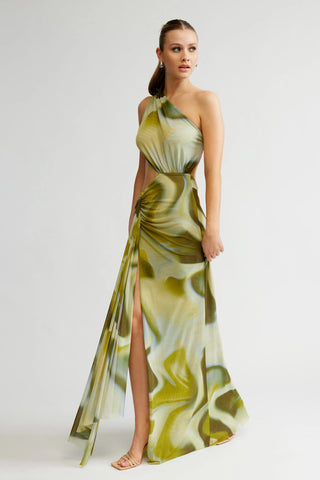 Lexi Zaniah Dress - Sage Liquify Print