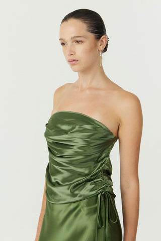 Third Form Satin Drape Bustier - Olive