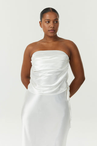 Third Form Satin Drape Bustier - Powder White