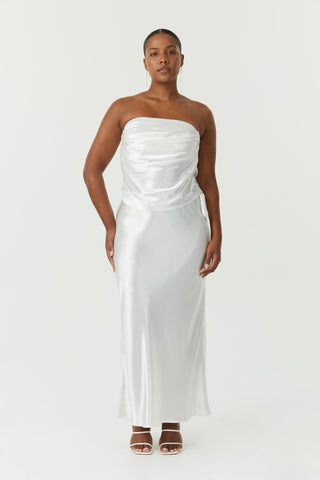 Third Form Satin Drape Bustier - Powder White