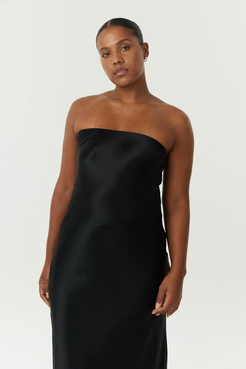 Third Form Satin Tie Back Strapless Maxi Dress - Black – Dress Hire AU