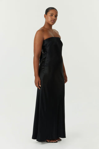 Third Form Satin Tie Back Strapless Maxi Dress - Black