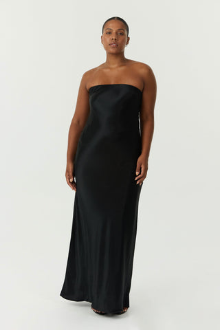 Third Form Satin Tie Back Strapless Maxi Dress - Black