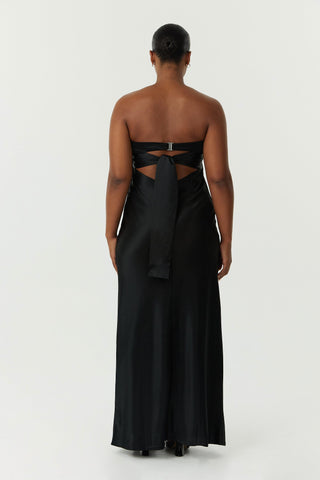 Third Form Satin Tie Back Strapless Maxi Dress - Black