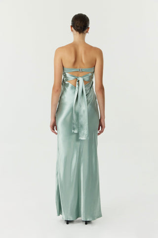 Third Form Satin Tie Back Strapless Maxi Dress - Wave