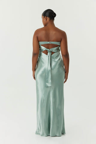 Third Form Satin Tie Back Strapless Maxi Dress - Wave