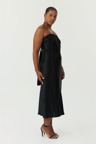 Third Form Satin Tie Back Strapless Midi Dress - Black