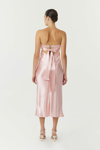 Third Form Satin Tie Back Strapless Midi Dress - Fairy Floss