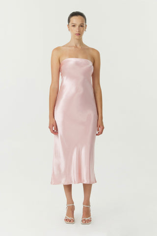 Third Form Satin Tie Back Strapless Midi Dress - Fairy Floss