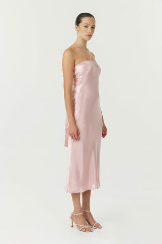 Third Form Satin Tie Back Strapless Midi Dress - Fairy Floss