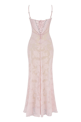 House of CB Seren Floral Lace Back Maxi Dress - Soft Pink