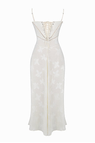 House of CB Seren Floral Lace Back Maxi Dress - Vintage Cream