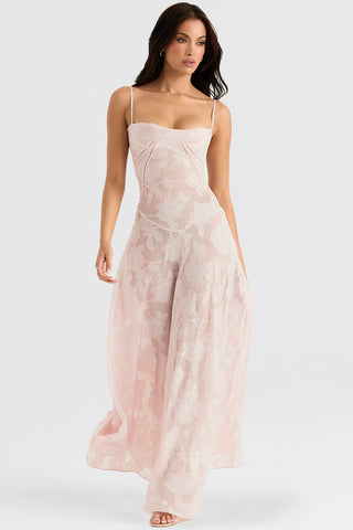 House of CB Seren Floral Lace Back Maxi Dress - Soft Pink