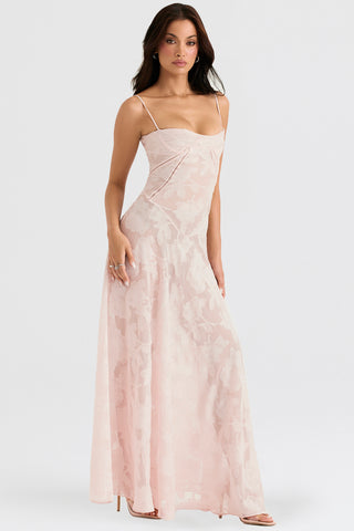 House of CB Seren Floral Lace Back Maxi Dress - Soft Pink