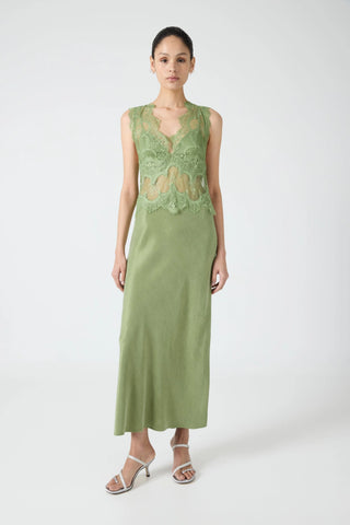 Third Form Visions Lace Deep V Neck Maxi Dress - Sage