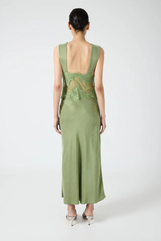 Third Form Visions Lace Deep V Neck Maxi Dress - Sage