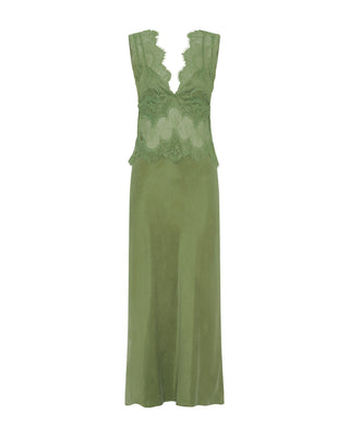 Third Form Visions Lace Deep V Neck Maxi Dress - Sage