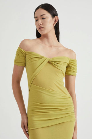 Third Form Wind Through Off Shoulder Dress - Lime