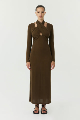 Third Form Wisteria Wrap Neck Maxi Dress - Chocolate