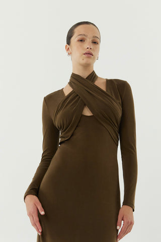 Third Form Wisteria Wrap Neck Maxi Dress - Chocolate