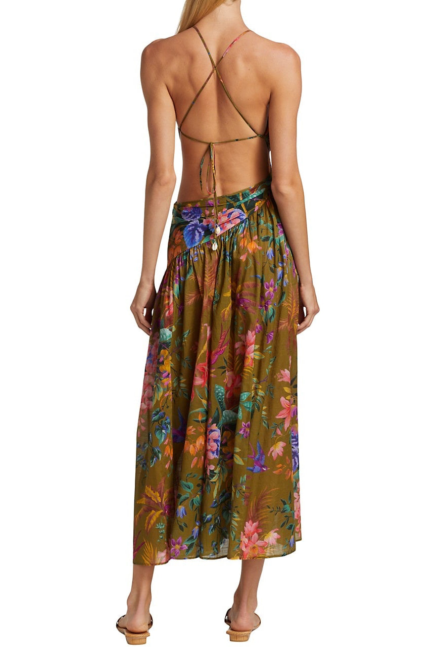 Zimmermann Tropicana Asymmetric Dress - Khaki Floral – Dress Hire AU