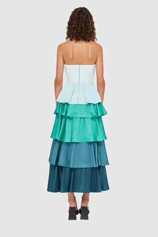 Leo Lin Jade Ruffled Maxi Skirt - Green/Blue