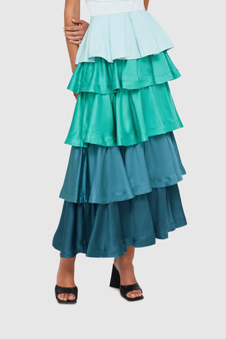 Leo Lin Jade Ruffled Maxi Skirt - Green/Blue