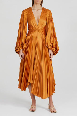 Acler Palms Pleat Dress - Turmeric