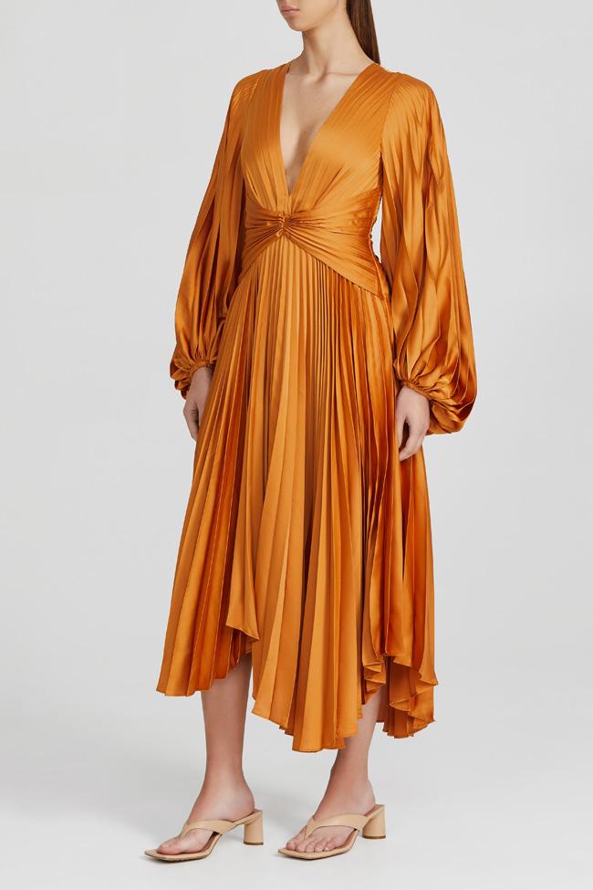 Acler Palms Pleat Dress - Turmeric – Dress Hire AU