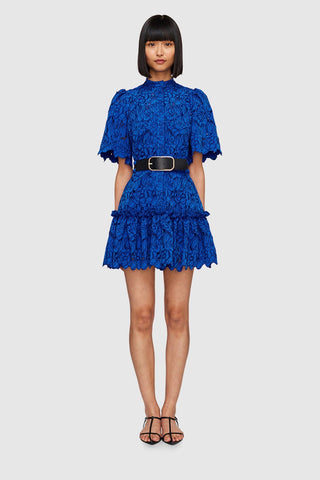 Leo Lin Alice Lace Short Sleeve Mini Dress - Lapis