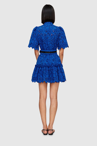 Leo Lin Alice Lace Short Sleeve Mini Dress - Lapis