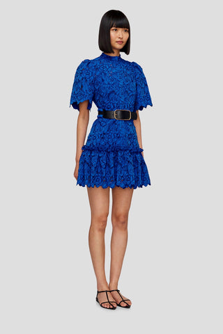 Leo Lin Alice Lace Short Sleeve Mini Dress - Lapis