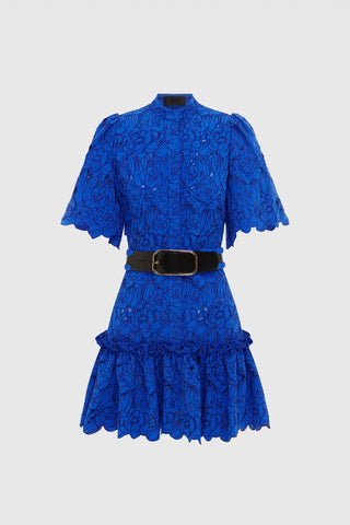 Leo Lin Alice Lace Short Sleeve Mini Dress - Lapis