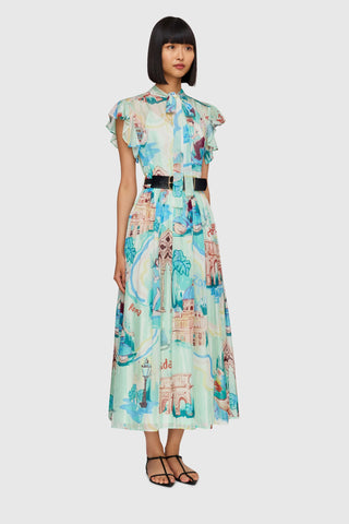 Leo Lin Grace Flutter Sleeve Midi Dress - Vacanza Print