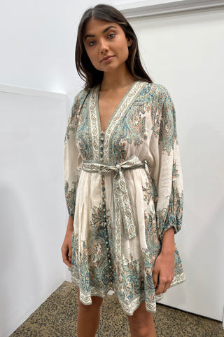 Zimmermann Brighton Paisley Mini Dress - Turquoise