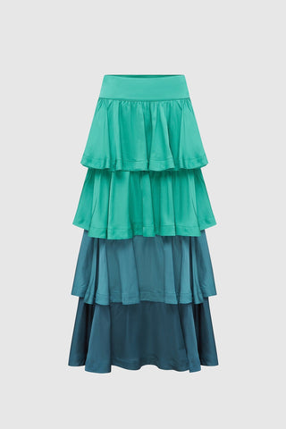 Leo Lin Jade Ruffled Maxi Skirt - Green/Blue