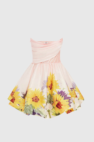 Leo Lin Katy Bustier Mini Dress - Sunflower Print in Pink