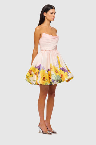 Leo Lin Katy Bustier Mini Dress - Sunflower Print in Pink