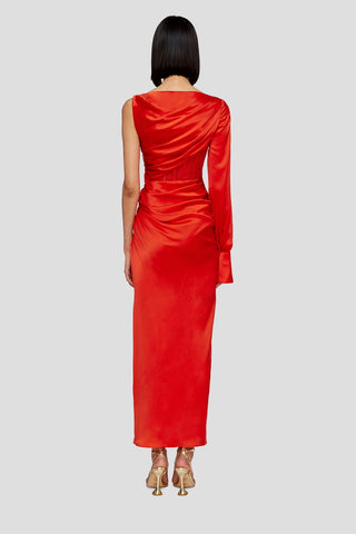 Leo Lin Nina One Shoulder Draped Dress - Scarlet