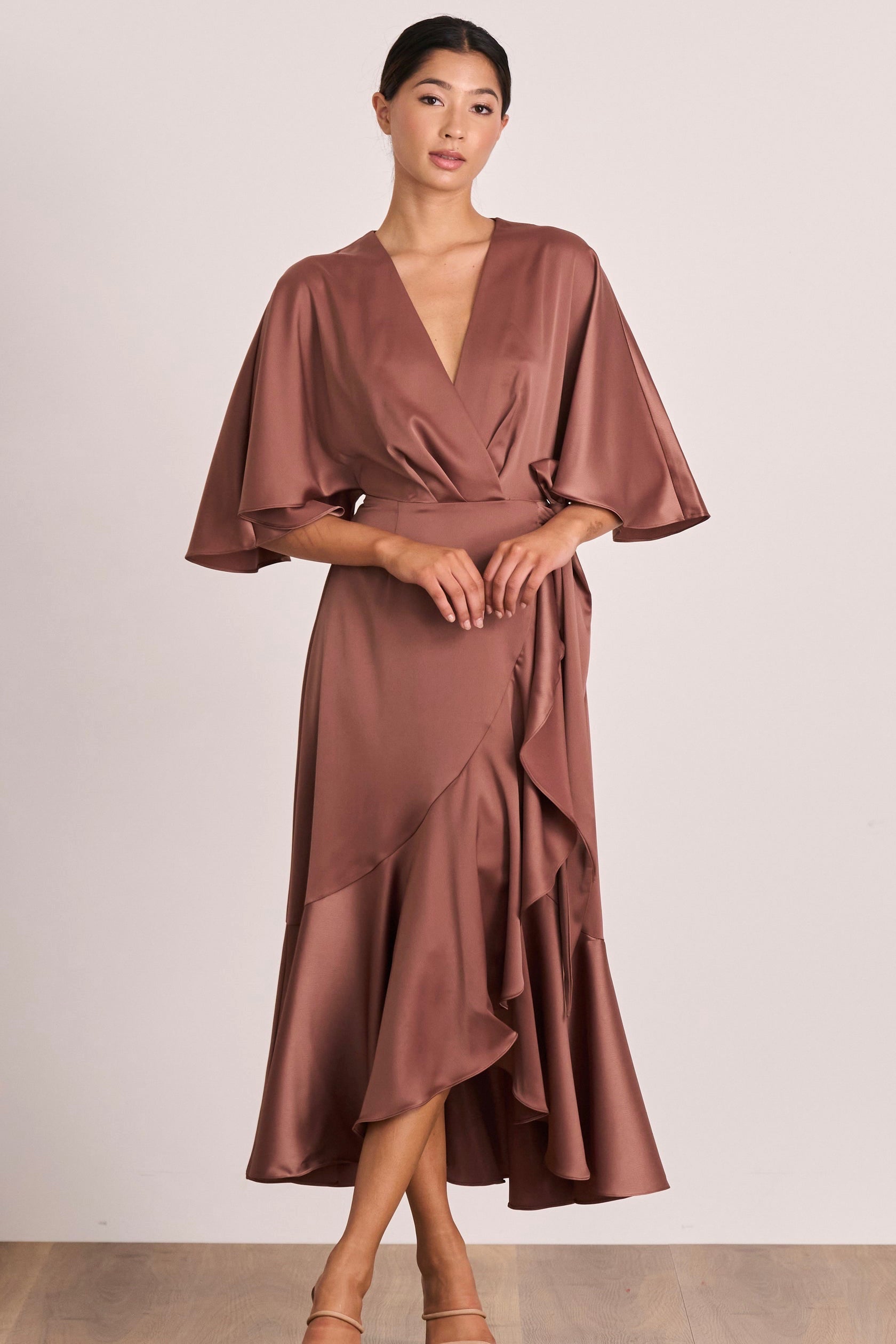 Pasduchas Seeker Cape Midi Dress Mahogany Dress Hire AU