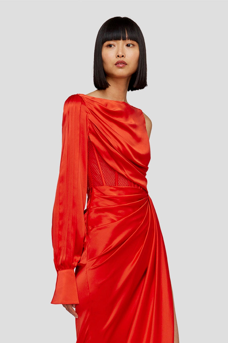 Leo & Lin Nina One Shoulder Draped Dress - Scarlet – Dress Hire AU