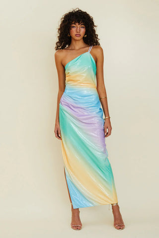 Suboo Ombre One Shoulder Split Maxi Dress - Multi