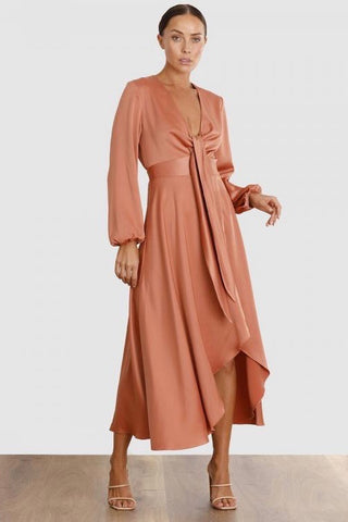 Pasduchas Cherish Tie Midi Dress - Caramel