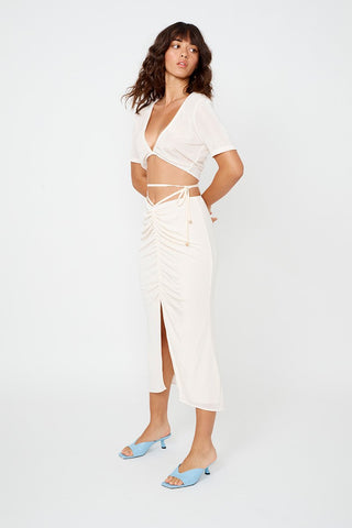 Suboo The Liz Rouched Midi Skirt - Cream