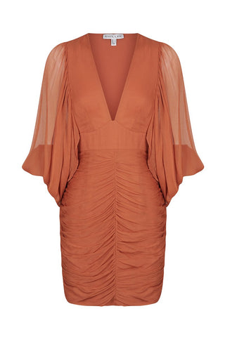 Shona Joy Victoria Plunged Ruched Mini Dress - Terracotta