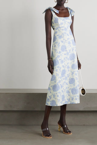 Zimmermann Postcard Tie Shoulder Midi Dress - Blue Tonal Floral