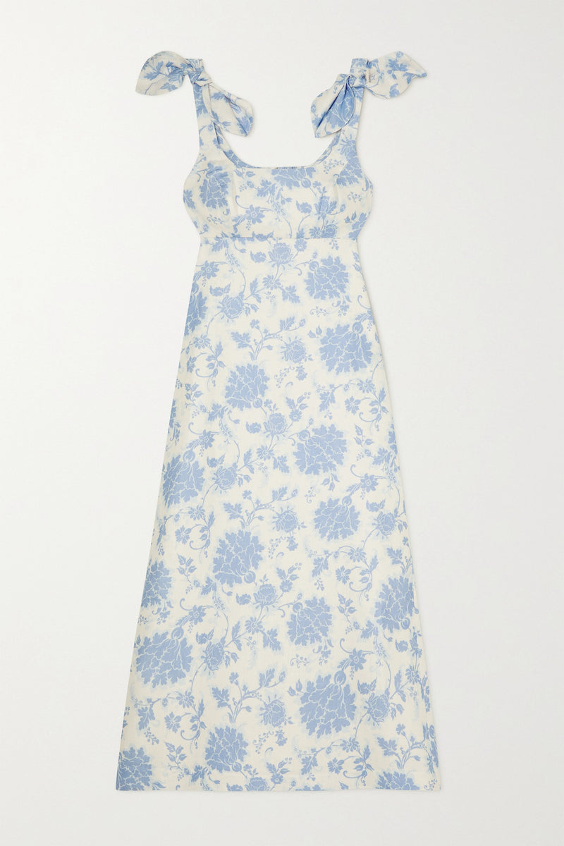 Zimmermann Postcard Tie Shoulder Midi Dress - Blue Tonal Floral – Dress ...